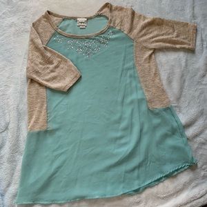 Blue and gray chiffon t shirt